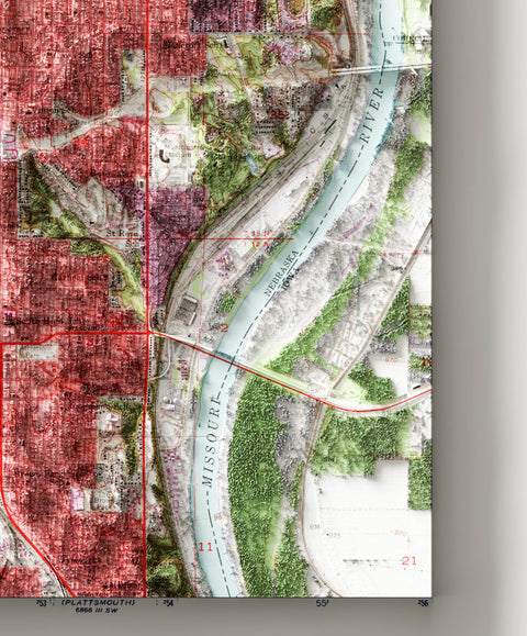 Detail from the custom map of Omaha, Nebraska. Made by Vizart in 2024.