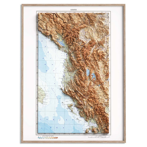 Albania 1967 topographic restored antique shaded relief map print on fine art paper