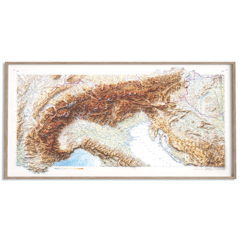 Alps 1965 topographic restored antique shaded relief map print on fine art paper framed