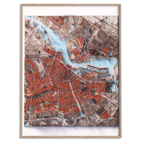 Amsterdam (The Netherlands), City map - 1914, 2D printed shaded relief map with 3D effect of a 1914 city map of Amsterdam. Shop our beautiful fine art printed maps on supreme Cotton paper. Vintage maps digitally restored and enhanced with a 3D effect. VizCart from Vizart