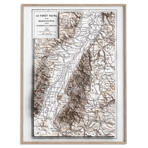 Black Forest (Germany) 1867 topographic restored antique shaded relief map print on fine art paper framed
