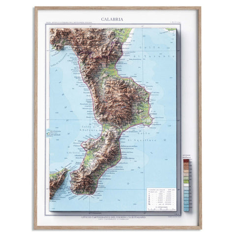 Calabria (Italy), Topographic map - 1930, 2D printed shaded relief map with 3D effect of a 1930 topographic map of Calabria (Italy). Shop our beautiful fine art printed maps on supreme Cotton paper. Vintage maps digitally restored and enhanced with a 3D effect. VizCart from Vizart
