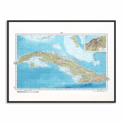 Cuba 1967 topographic digitally restored map reprint on fine art paper with frame