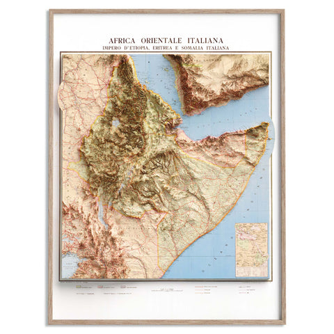 Eastern Africa 1937 topographic restored antique shaded relief map print on fine art paper framed