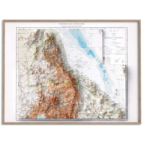 Eritrea 1912 topographic restored antique shaded relief map print on fine art paper framed
