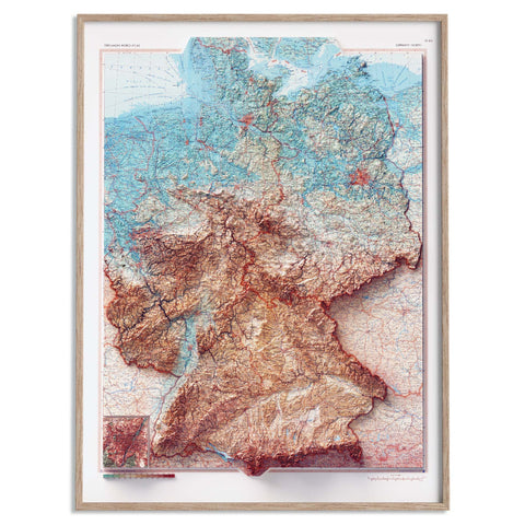Germany, topographic map - 1968, 2D printed shaded relief map with 3D effect of a 1968 topographic map of Germany. Shop our beautiful fine art printed maps on supreme Cotton paper. Vintage maps digitally restored and enhanced with a 3D effect. VizCart from Vizart
