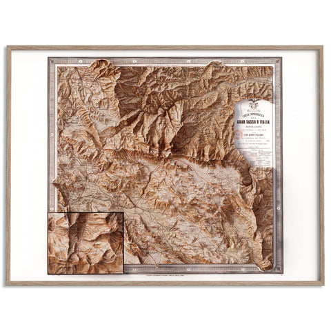 Gran Sasso d'Italia (Abruzzo, Italy), Topographic map - 1887, 2D printed shaded relief map with 3D effect of a 1887 topographic map of Gran Sasso d'Italia (Abruzzo, Italy). Shop our beautiful fine art printed maps on supreme Cotton paper. Vintage maps digitally restored and enhanced with a 3D effect. VizCart from Vizart