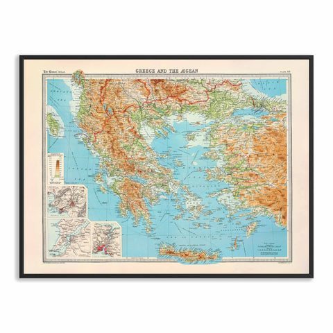 Greece 1922 topographic digitally restored map reprint on fine art paper with frame