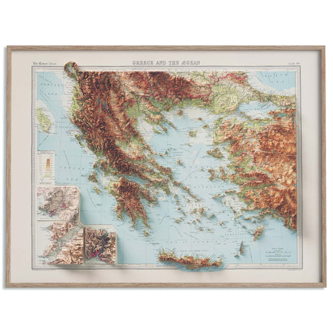 Greece, Topographic map - 1922, 2D printed shaded relief map with 3D effect of a 1922 topographic map of Greece. Shop our beautiful fine art printed maps on supreme Cotton paper. Vintage maps digitally restored and enhanced with a 3D effect. VizCart from Vizart