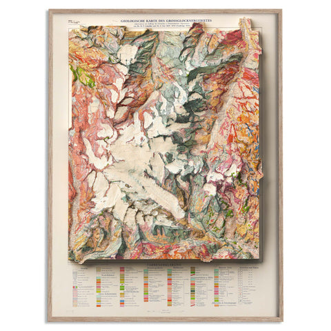 Grossglockner (Austria), Geological map - 1939, 2D printed shaded relief map with 3D effect of a 1939 geological map of Grossglockner (Austria). Shop our beautiful fine art printed maps on supreme Cotton paper. Vintage maps digitally restored and enhanced with a 3D effect. VizCart from Vizart
