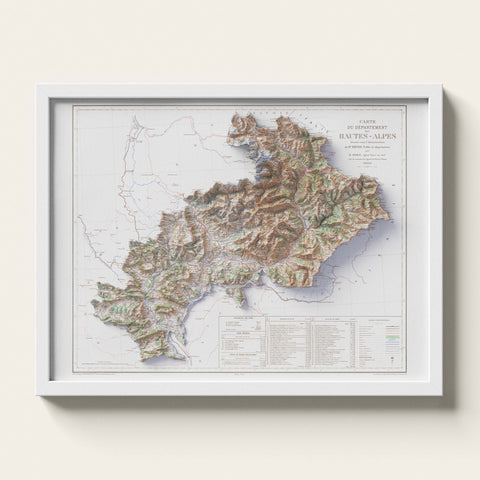 Hautes-Alpes (France) 1909 topographic restored antique shaded relief map print on fine art paper framed