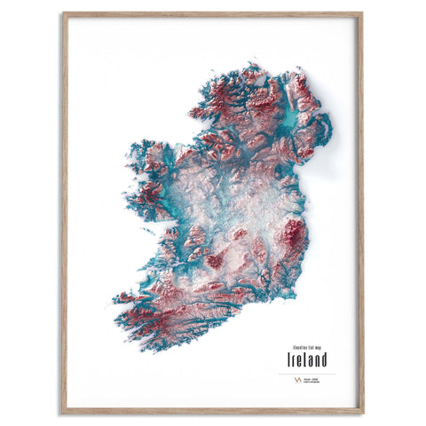 Ireland irid shaded relief elevation map printed on fine art paper framed