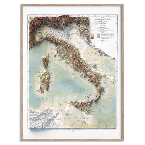 Italy, Topographic map - 1888, 2D printed shaded relief map with 3D effect of a 1888 topographic map of Italy. Shop our beautiful fine art printed maps on supreme Cotton paper. Vintage maps digitally restored and enhanced with a 3D effect. VizCart from Vizart