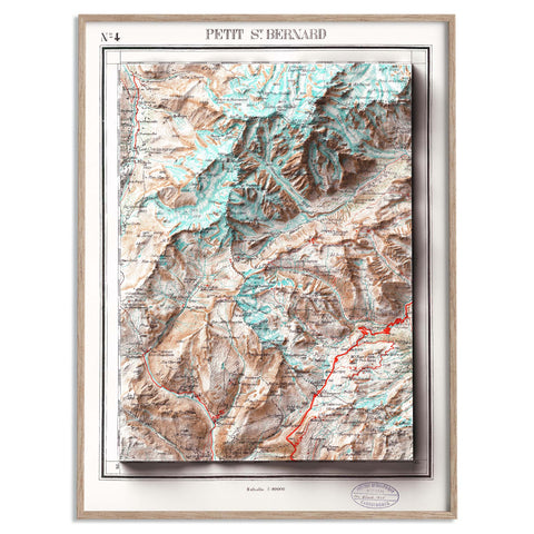 Little St Bernard, Topographic map - 1899, 2D printed shaded relief map with 3D effect of a 1899 topographic map of Little Saint Bernard. Shop our beautiful fine art printed maps on supreme Cotton paper. Vintage maps digitally restored and enhanced with a 3D effect. VizCart from Vizart