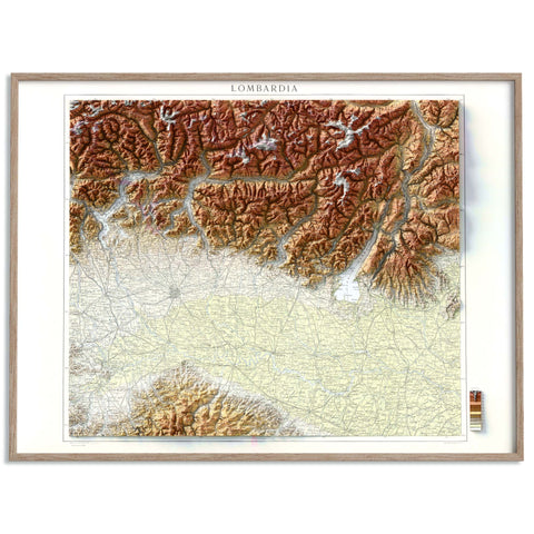 Lombardy (Italy), Topographic map - 1935, 2D printed shaded relief map with 3D effect of a 1935 topographic map of Lombardy (Italy). Shop our beautiful fine art printed maps on supreme Cotton paper. Vintage maps digitally restored and enhanced with a 3D effect. VizCart from Vizart