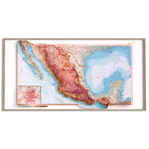 Mexico, Topographic map - 1967, 2D printed shaded relief map with 3D effect of a 1967 topographic map of Mexico. Shop our beautiful fine art printed maps on supreme Cotton paper. Vintage maps digitally restored and enhanced with a 3D effect. VizCart from Vizart