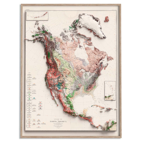 1911 North America shaded relief map print with 3D effect fine art wall decor. VizCart from Vizart.