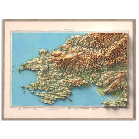 Pembroke (Wales, UK), Topographic map - 1942, 2D printed shaded relief map with 3D effect of a 1942 topographic map of Pembroke (Wales, UK). Shop our beautiful fine art printed maps on supreme Cotton paper. Vintage maps digitally restored and enhanced with a 3D effect. VizCart from Vizart