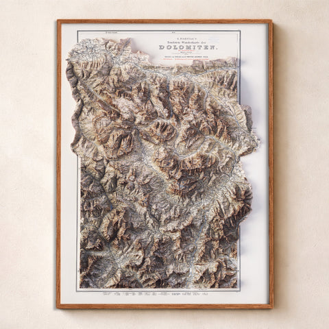 Dolomites (Italy) 1904 topographic restored antique shaded relief map print on fine art paper framed. Second Chance 25% off