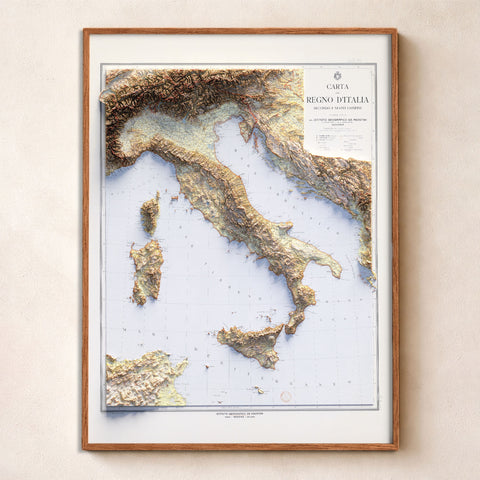 Italy 1922 topographic restored antique shaded relief map print on fine art paper. Second Chance 25% off
