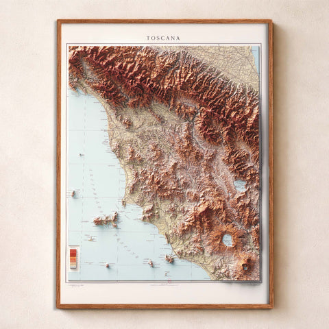 Tuscany (Italy) 1935 topographic restored antique shaded relief map print on fine art paper framed. Second Chance 25% off