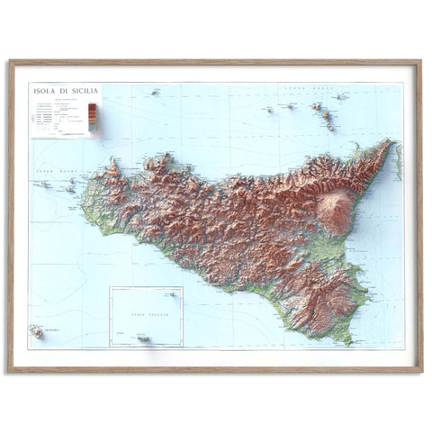 Sicily (Italy), Topographic map - 1943, 2D printed shaded relief map with 3D effect of a 1943 topographic map of Siciliy (Italy). Shop our beautiful fine art printed maps on supreme Cotton paper. Vintage maps digitally restored and enhanced with a 3D effect. VizCart from Vizart