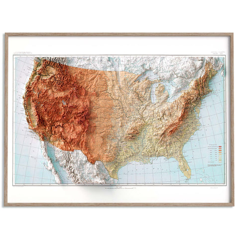 USA 1911 topographic restored antique shaded relief map print on fine art paper framed