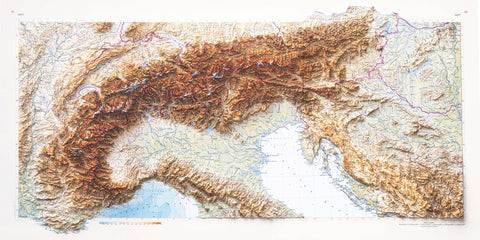 Alps 1965 topographic restored antique shaded relief map print on fine art paper