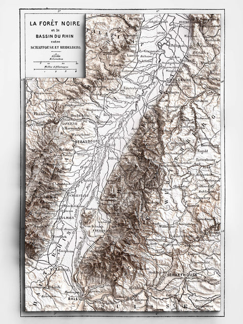 Black Forest (Germany) 1867 topographic restored antique shaded relief map print on fine art paper