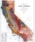 California (USA), Geological map - 1916, 2D printed shaded relief map with 3D effect of a 1916 geological map of California (USA). Shop our beautiful fine art printed maps on supreme Cotton paper. Vintage maps digitally restored and enhanced with a 3D effect., VizCart from Vizart