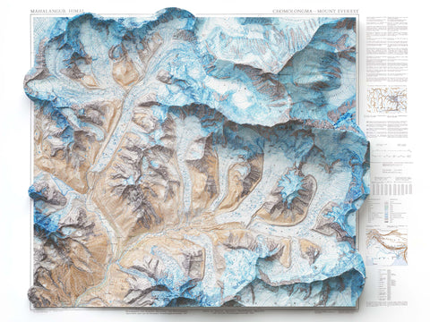 Mt Everest (Nepal) 1957 topographic restored antique shaded relief map print on fine art paper