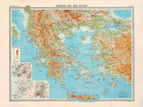 Greece 1922 topographic digitally restored map reprint on fine art paper