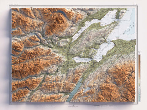 Inverness (Scotland, UK), Topographic map - 1912, 2D printed shaded relief map with 3D effect of a 1912 topographic map of Inverness (Scotland, UK). Shop our beautiful fine art printed maps on supreme Cotton paper. Vintage maps digitally restored and enhanced with a 3D effect., VizCart from Vizart