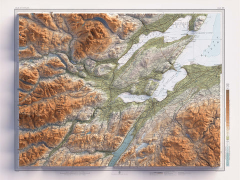 Inverness (Scotland, UK), Topographic map - 1912, 2D printed shaded relief map with 3D effect of a 1912 topographic map of Inverness (Scotland, UK). Shop our beautiful fine art printed maps on supreme Cotton paper. Vintage maps digitally restored and enhanced with a 3D effect. VizCart from Vizart