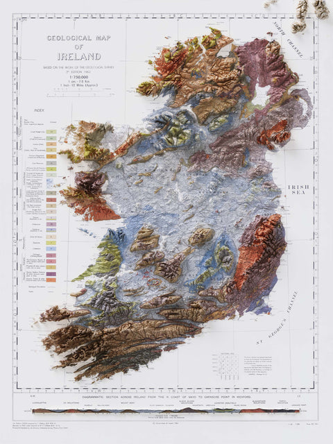 Ireland 1962 topographic restored antique shaded relief map print on fine art paper