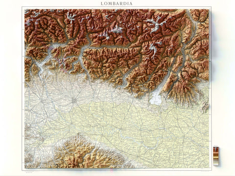 Lombardy (Italy), Topographic map - 1935, 2D printed shaded relief map with 3D effect of a 1935 topographic map of Lombardy (Italy). Shop our beautiful fine art printed maps on supreme Cotton paper. Vintage maps digitally restored and enhanced with a 3D effect, VizCart from Vizart