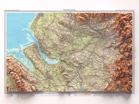 Merseyside (England, UK), Topographic map - 1941, 2D printed shaded relief map with 3D effect of a 1941 topographic map of Merseyside (UK). Shop our beautiful fine art printed maps on supreme Cotton paper. Vintage maps digitally restored and enhanced with a 3D effect. VizCart from Vizart