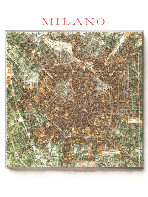 Milan (Italy) 1910 city restored antique shaded relief map print on fine art paper