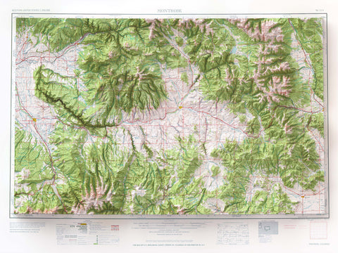 1960 Mount Harward (Colorado, USA) shaded relief map print with 3D effect fine art wall decor. VizCart from Vizart