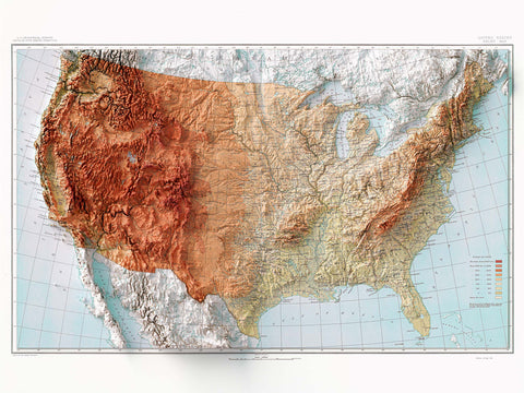 USA 1911 topographic restored antique shaded relief map print on fine art paper