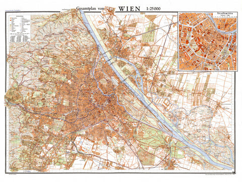 Vienna (Austria) 1948 city digitally restored map reprint on fine art paper