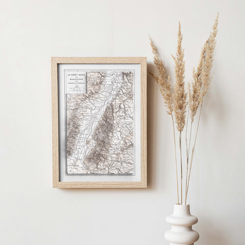 Black Forest (Germany) 1867 topographic restored antique shaded relief map print on fine art paper wall decor