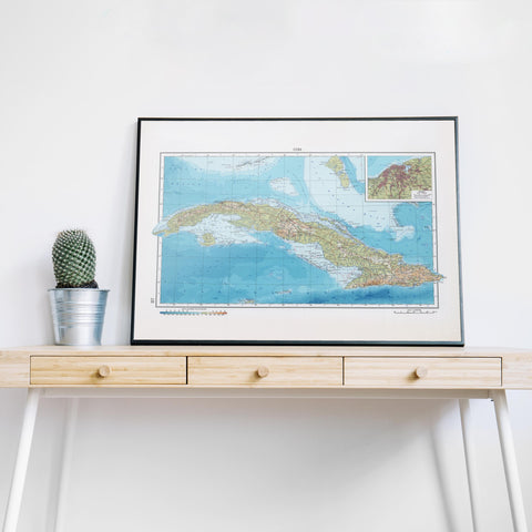 Cuba 1967 topographic digitally restored map reprint on fine art paper wall decor