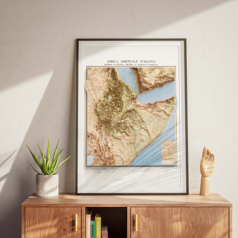 Eastern Africa 1937 topographic restored antique shaded relief map print on fine art paper wall decor