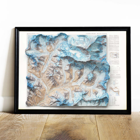 Mt Everest (Nepal) 1957 topographic restored antique shaded relief map print on fine art paper wall decor