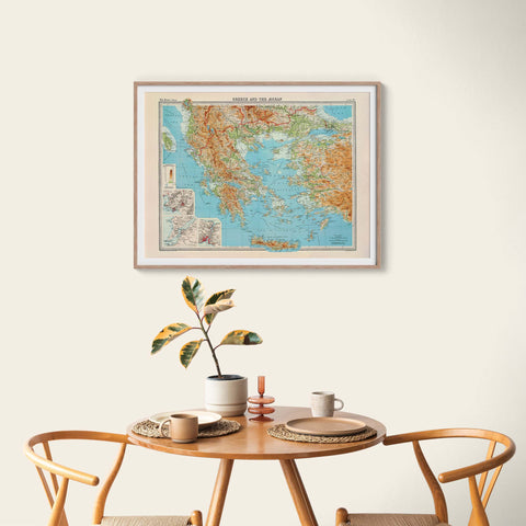 Greece 1922 topographic digitally restored map reprint on fine art paper wall decor