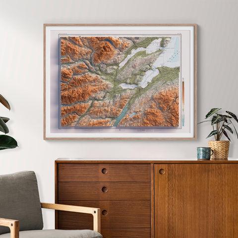 Inverness (Scotland, UK), Topographic map - 1912, 2D printed shaded relief map with 3D effect of a 1912 topographic map of Inverness (Scotland, UK). Shop our beautiful fine art printed maps on supreme Cotton paper. Vintage maps digitally restored and enhanced with a 3D effect. VizCart from Vizart