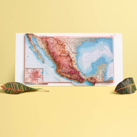 Mexico, Topographic map - 1967, 2D printed shaded relief map with 3D effect of a 1967 topographic map of Mexico. Shop our beautiful fine art printed maps on supreme Cotton paper. Vintage maps digitally restored and enhanced with a 3D effect. VizCart from Vizart.