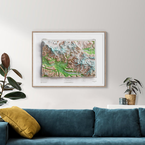 1980 Mount Bona (Alaska, USA) shaded relief map print with 3D effect fine art wall decor. VizCart from Vizart