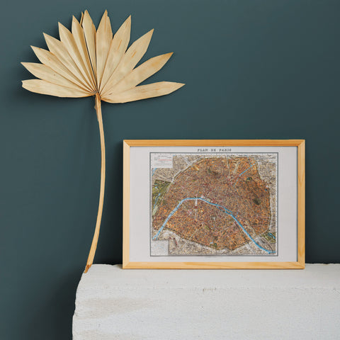 Paris (France) 1916 city restored antique shaded relief map print on fine art paper wall decor